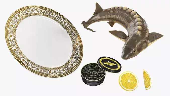 Caviar Plated Sturgeon Serving 3D model 7