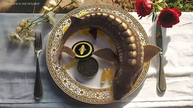 Caviar Plated Sturgeon Serving 3D model 2