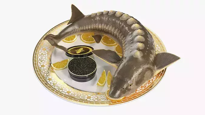 Caviar Plated Sturgeon Serving 3D model