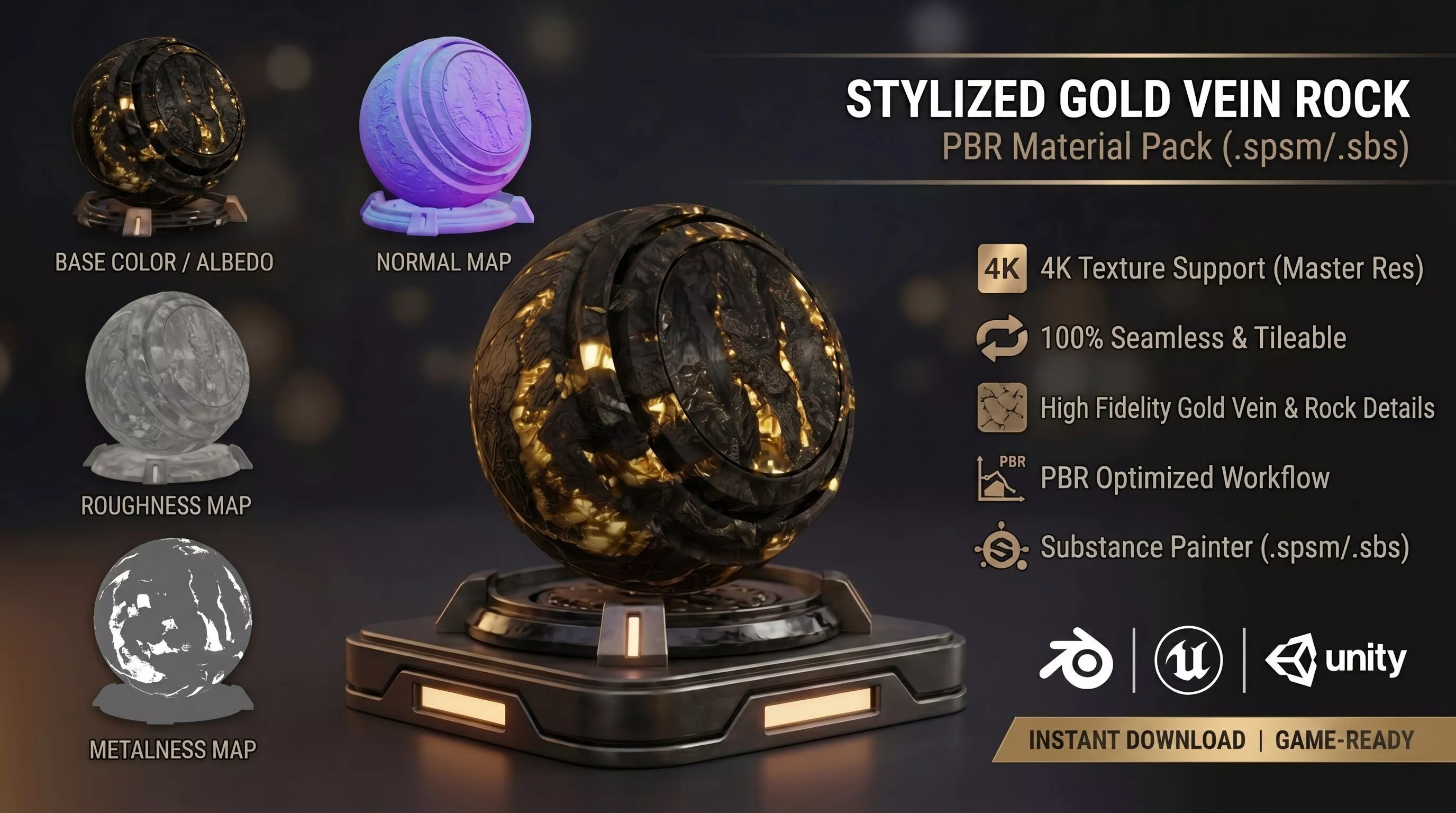 Stylized Gold Vein Rock spsm 3D model