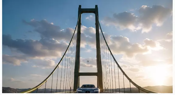 driving a car on bridge Low-poly 3D model