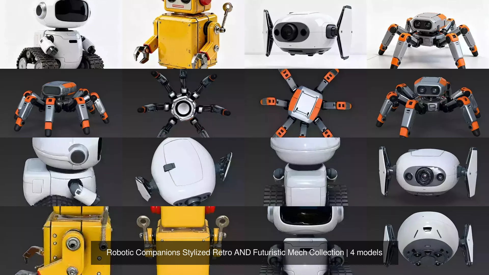Robotic Companions Stylized Retro AND Futuristic Mech Collection 3D Model Pack