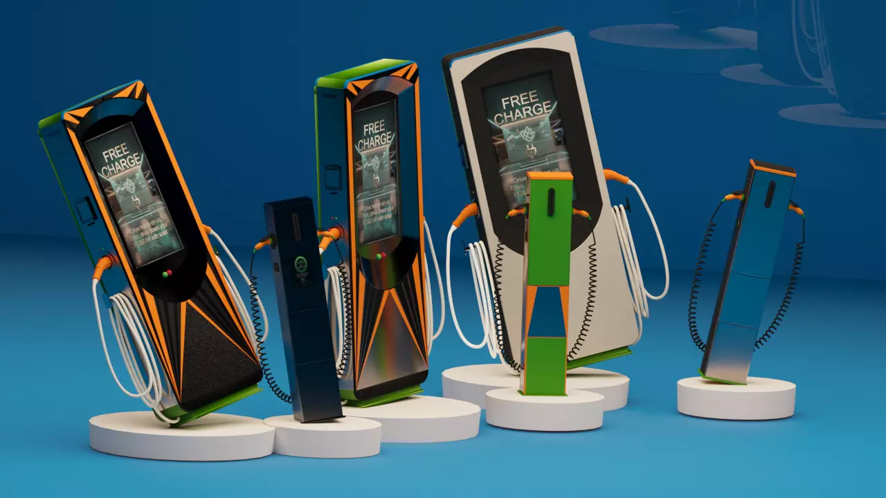 EV Charging Station Collection Set Modern Charging Pack Low-poly 3D model