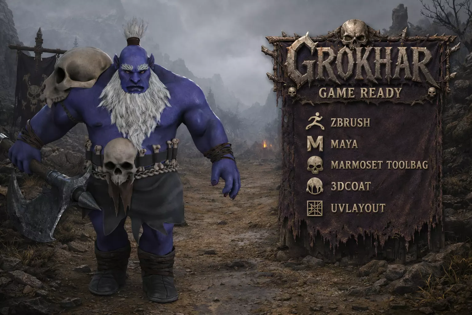 Stylized Orc Warlord Game Ready Character Low-poly 3D model