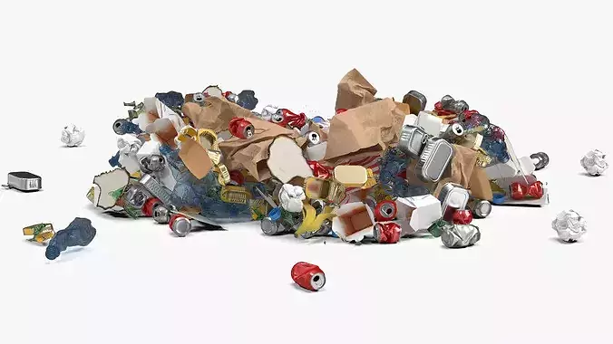 Household Trash Heap with Cans 3D model