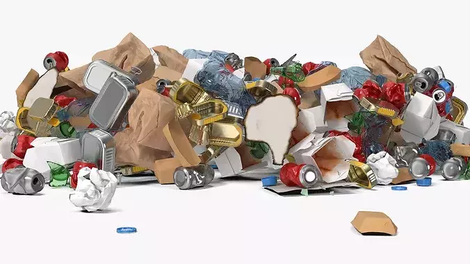 Household Trash Heap with Cans 3D model 4