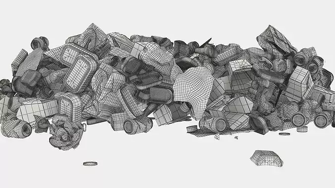 Household Trash Heap with Cans 3D model 7