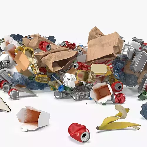 Household Trash Heap with Cans 3D model 2