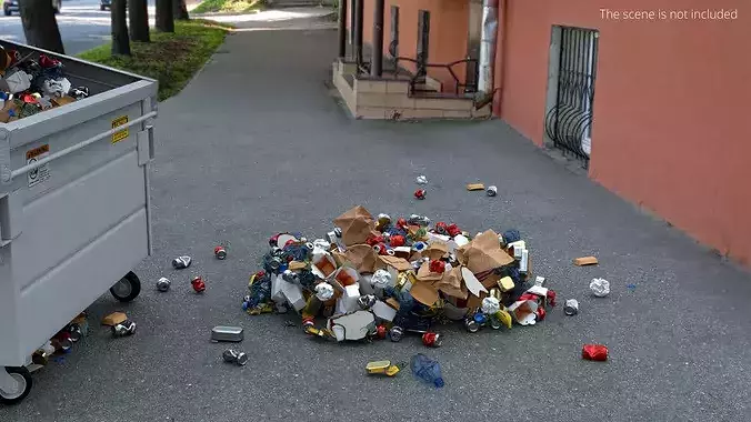 Household Trash Heap with Cans 3D model 3