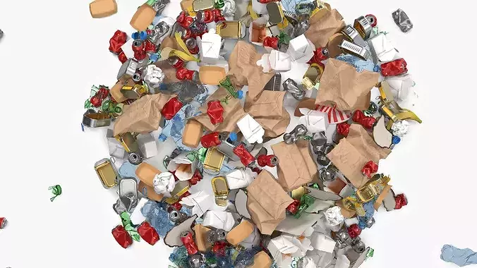 Household Trash Heap with Cans 3D model 5