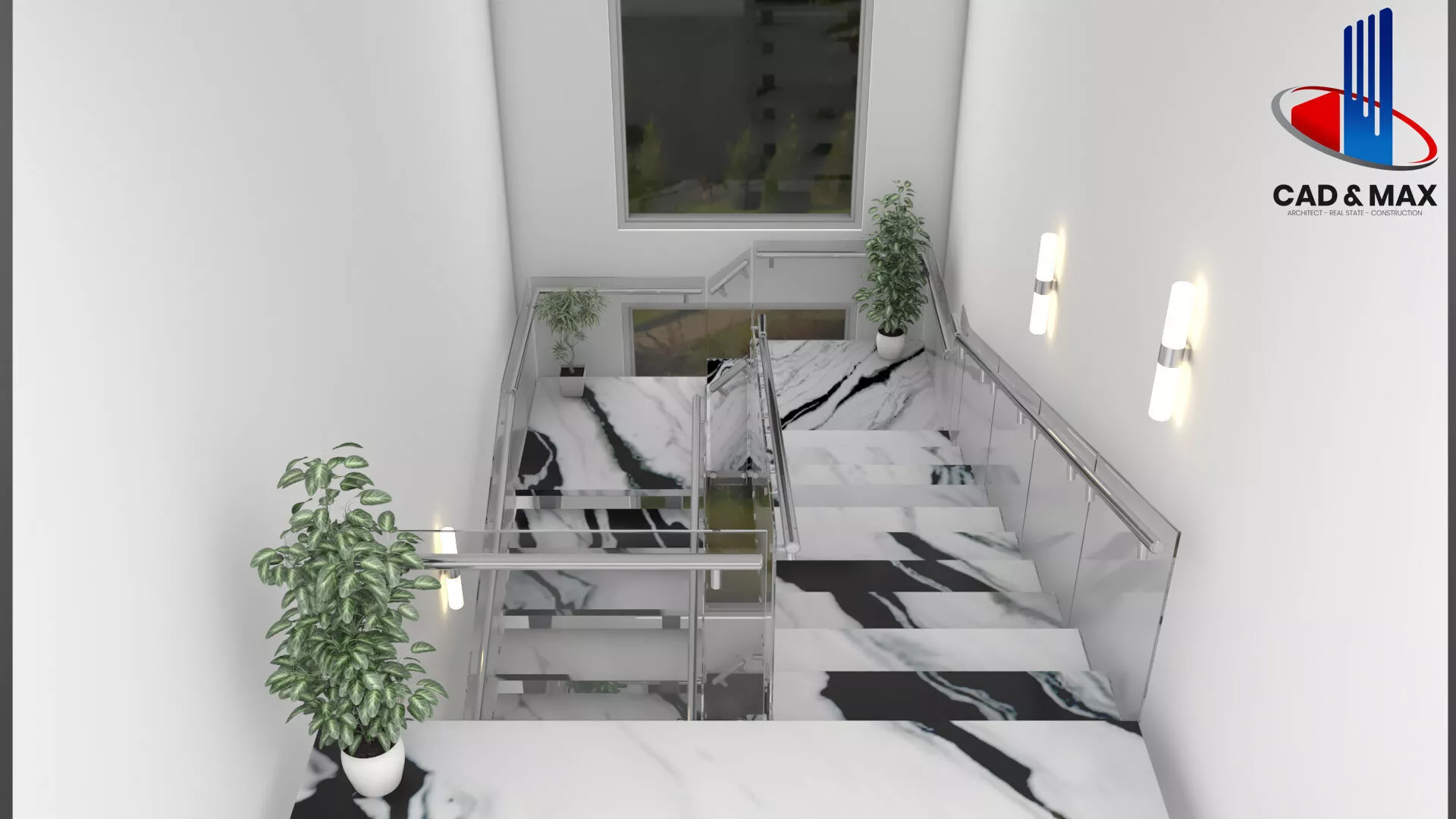 Minimalist Luxury Marble Stair Case 3D Model 3D model