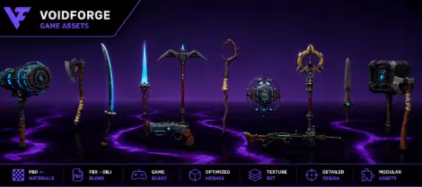 VoidForge Stylized Fantasy Arcane Weapons Pack Free low-poly 3D model