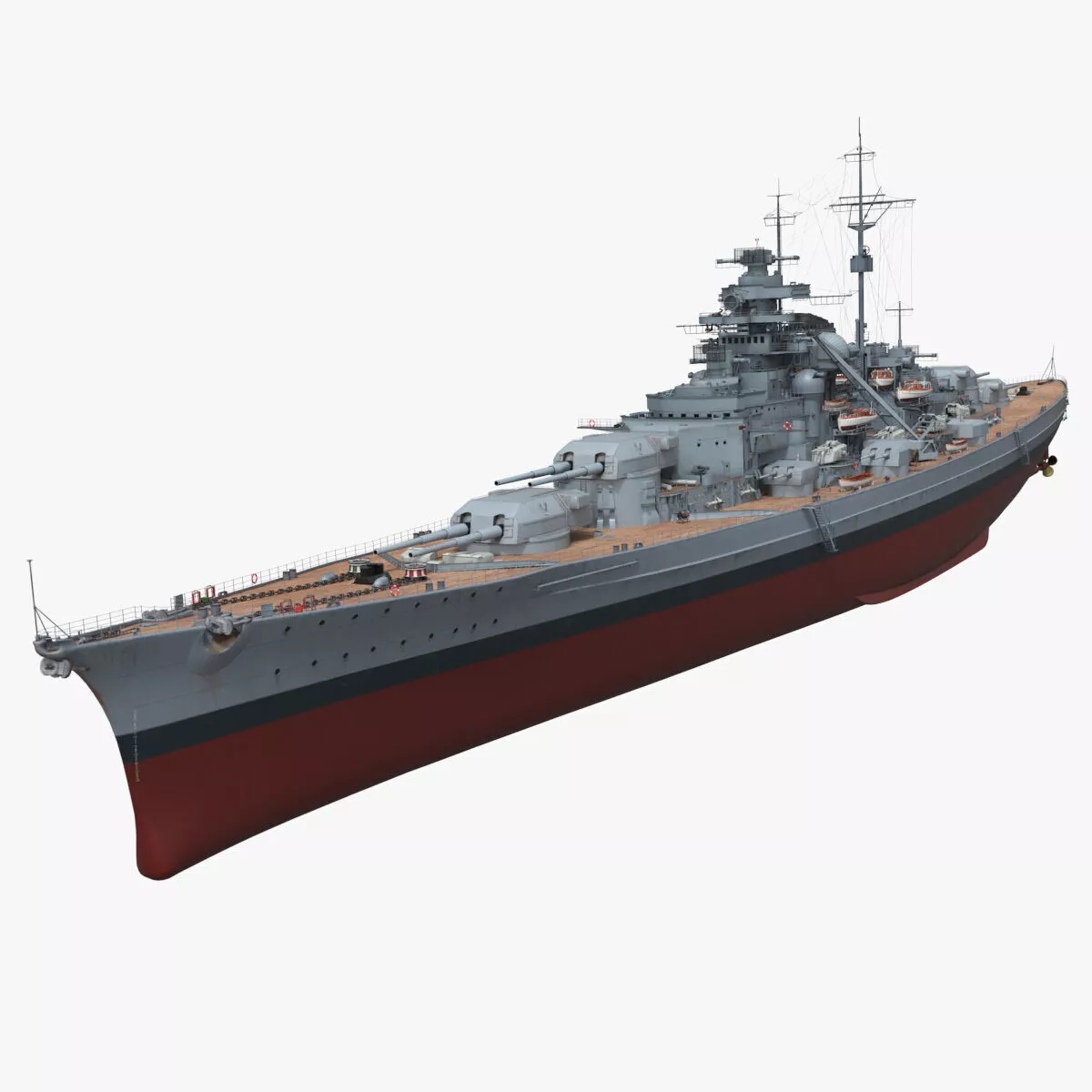 Bismarck 1940 Sea Trials Configuration Battleship Gray Rigged 3D model