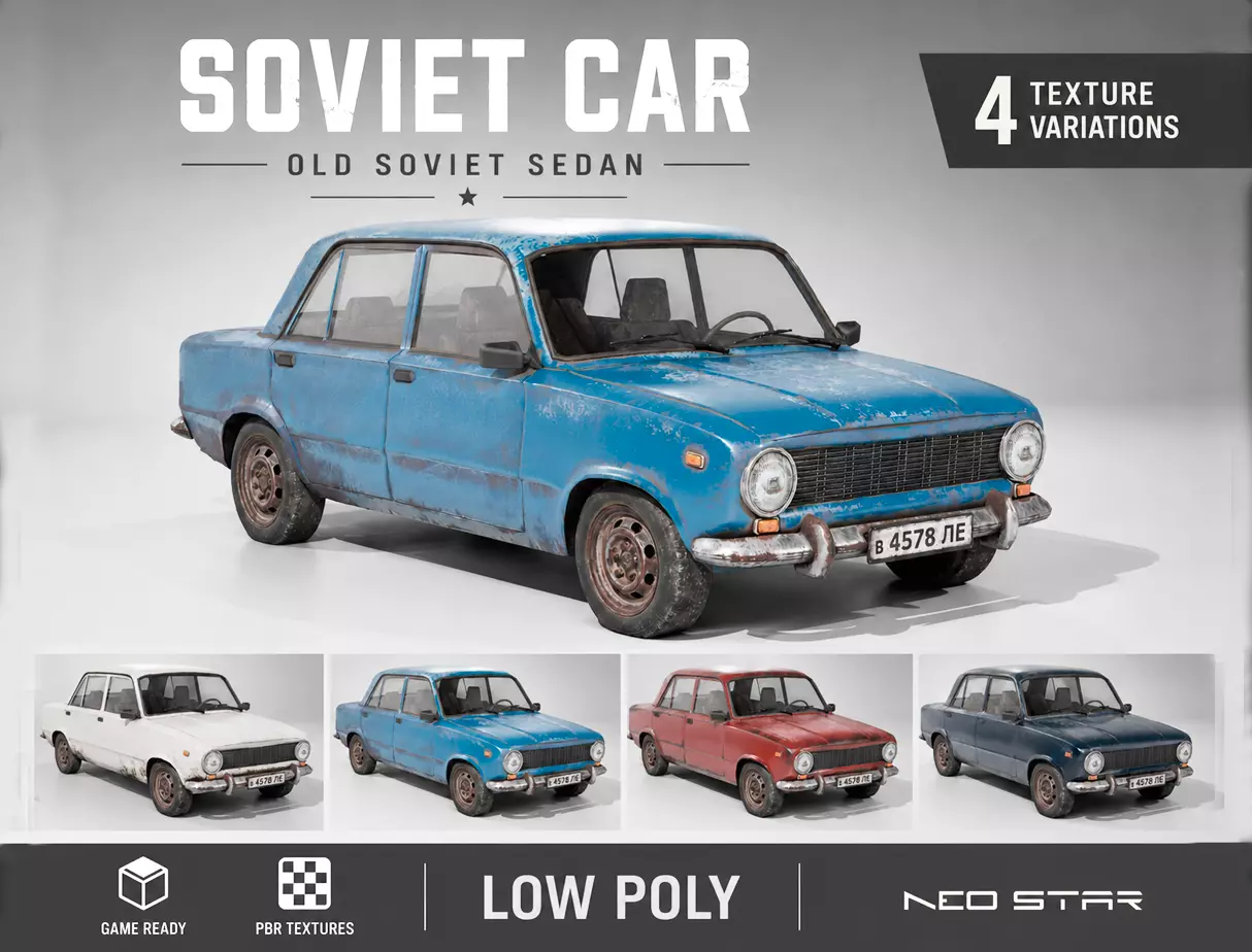 Old Soviet Sedan Car Low-poly 3D model