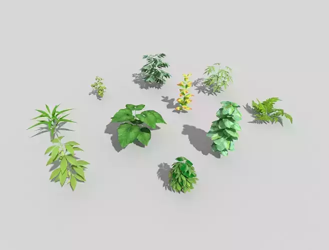 10 low poly ground plants pack Low-poly 3D model