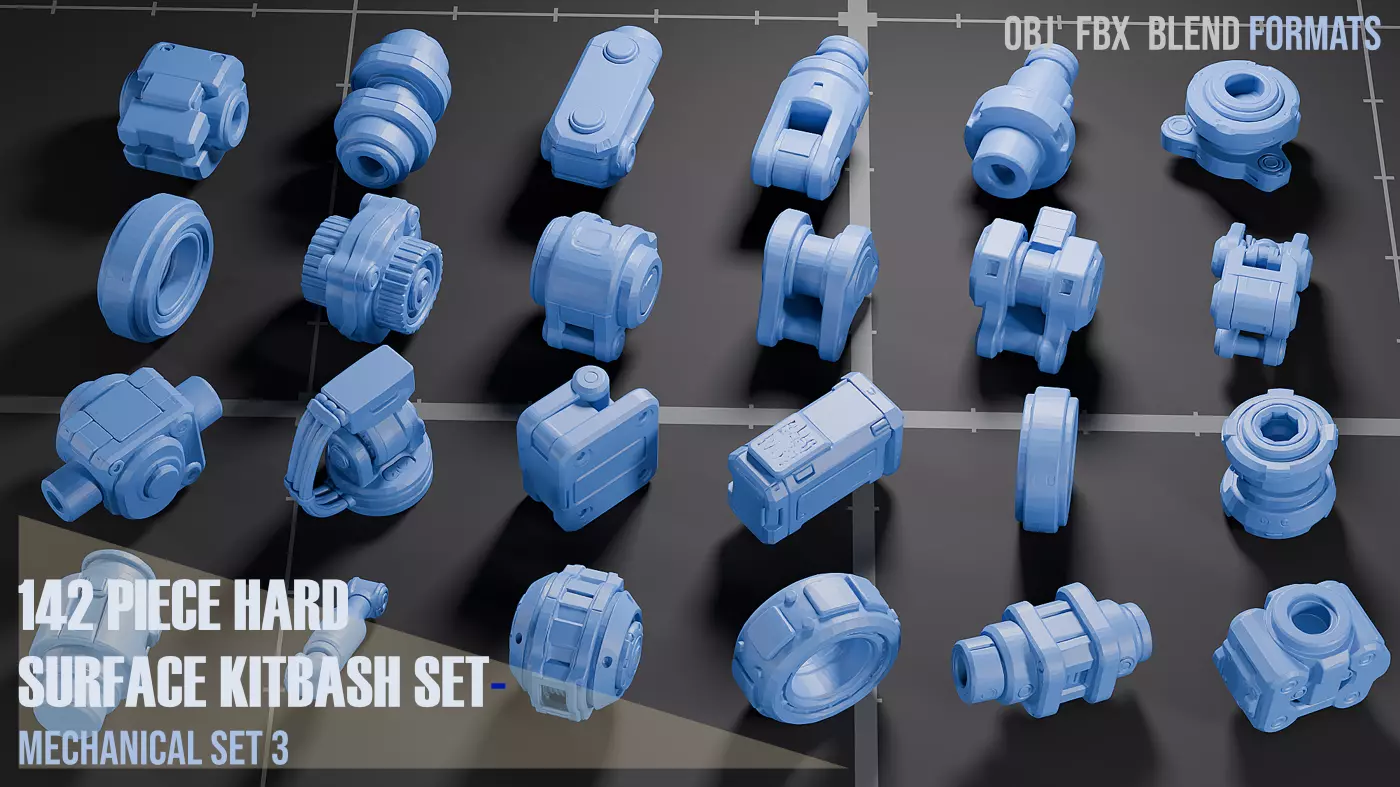 142 Piece Hard Surface Kitbash - Mechanical Set 1 3D model