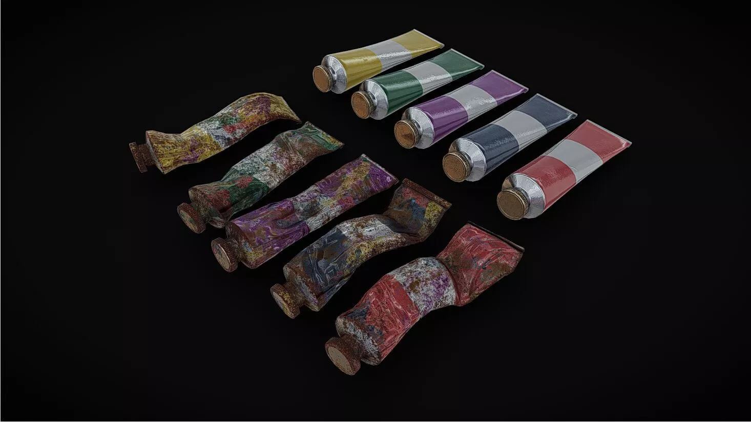 Old Oil Paint Tubes Low-poly 3D model
