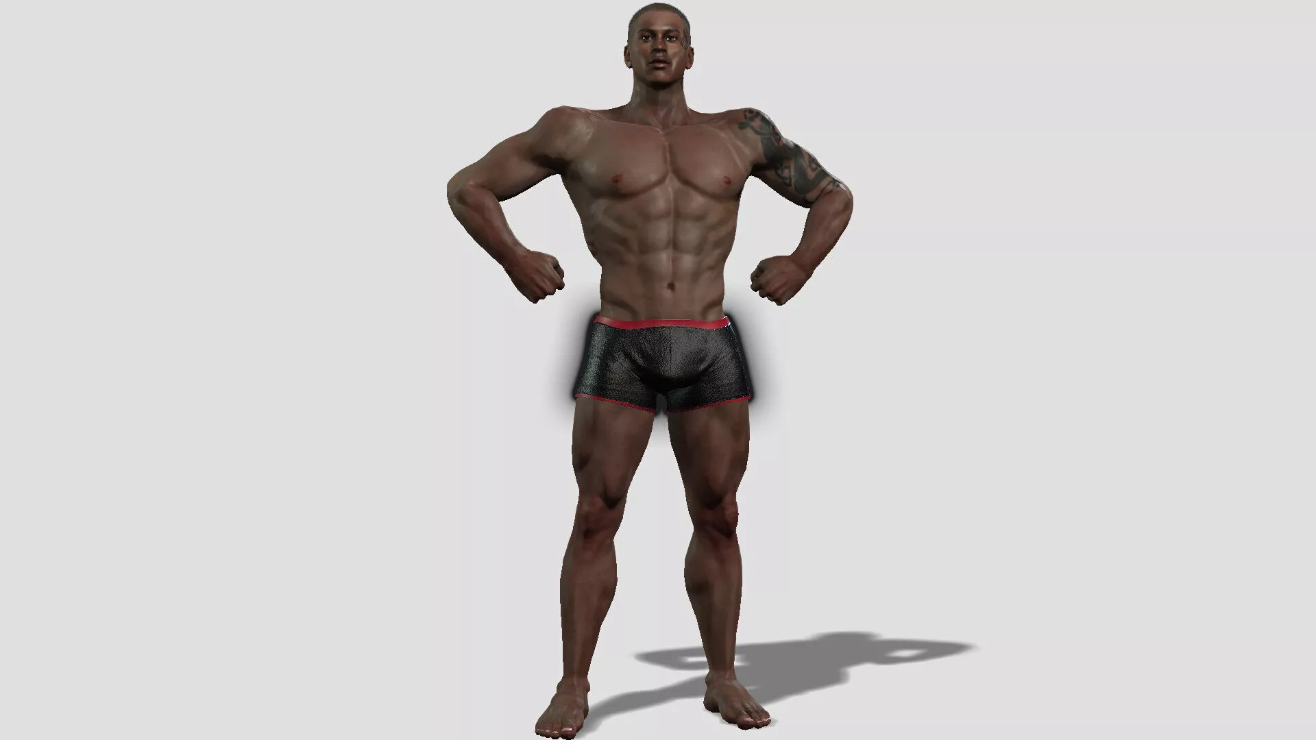 Detailed Muscular Black Character 3D model
