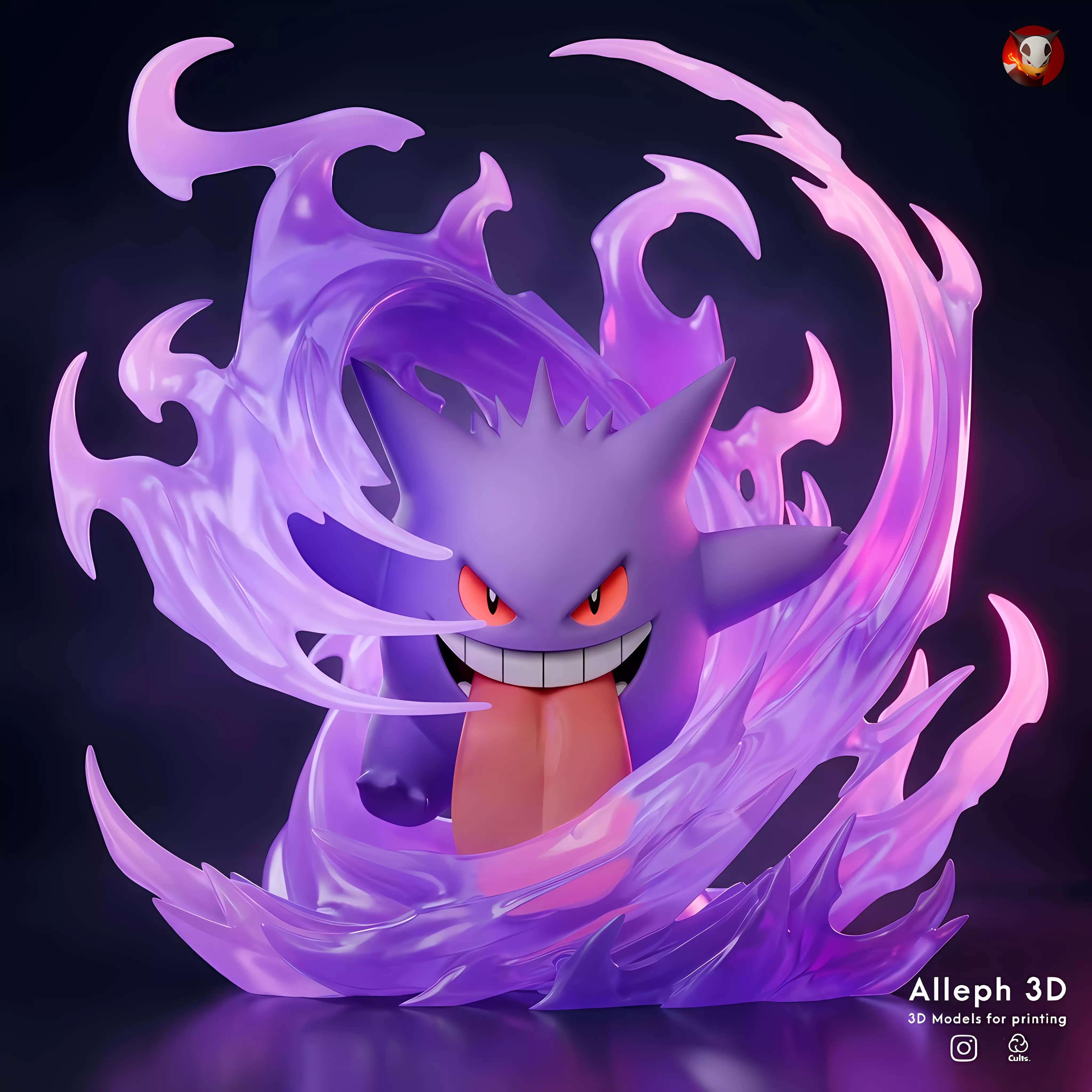 gengar diorama multicolor and splitted in parts version 3D print model