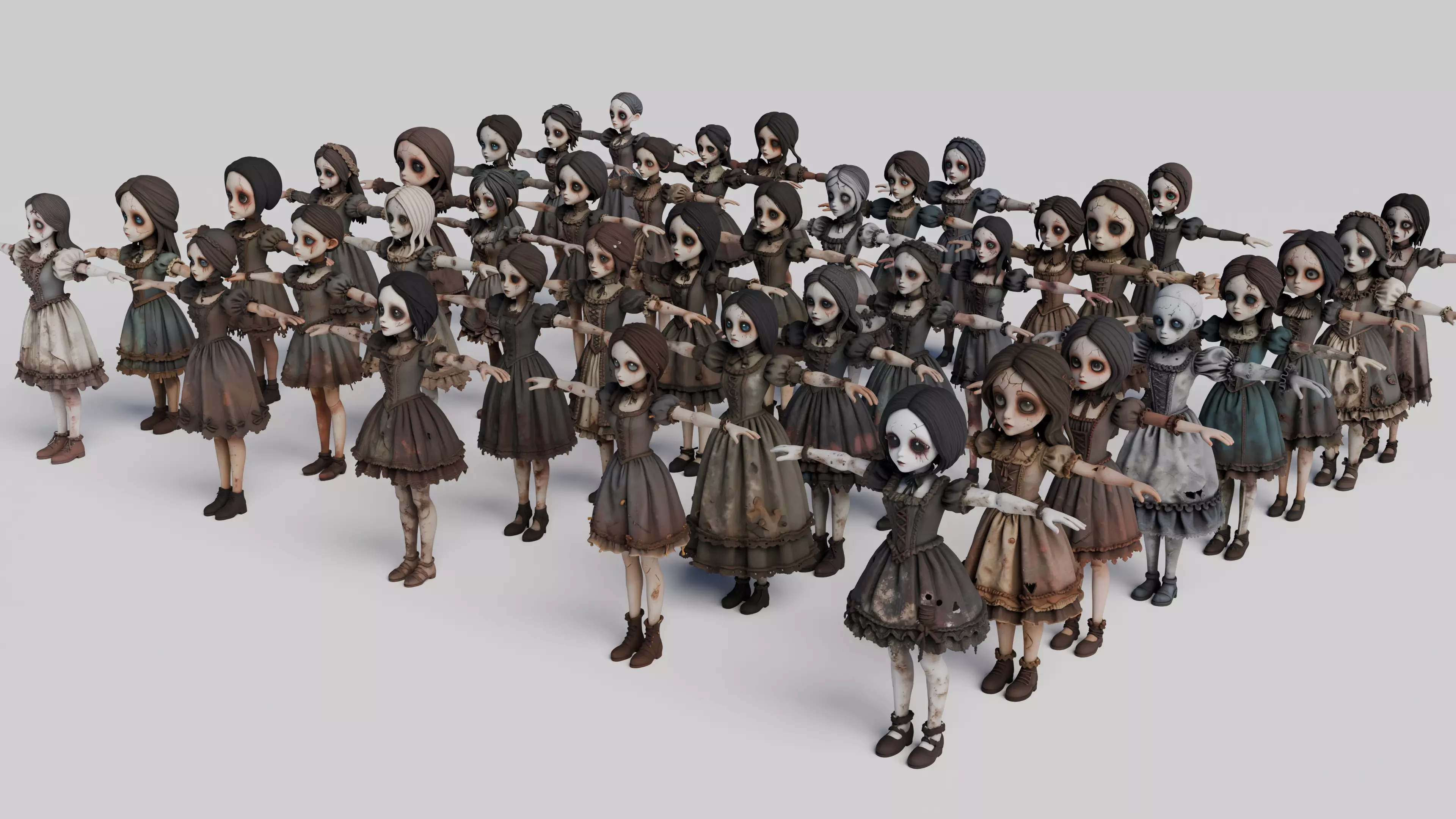 40 Creepy Horror Doll Pack - High Detailed Mesh 3D model