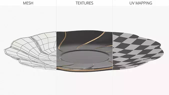 Black Porcelain Saucer with Golden Trim 3D model 7