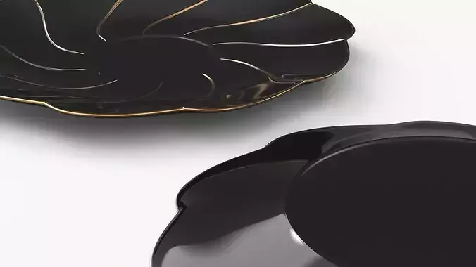 Black Porcelain Saucer with Golden Trim 3D model 5