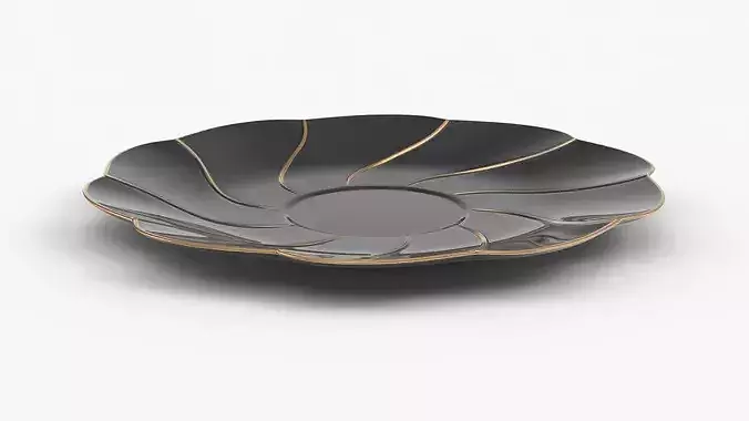 Black Porcelain Saucer with Golden Trim 3D model 4