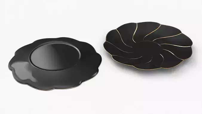 Black Porcelain Saucer with Golden Trim 3D model 6