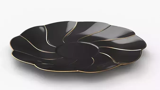Black Porcelain Saucer with Golden Trim 3D model 2