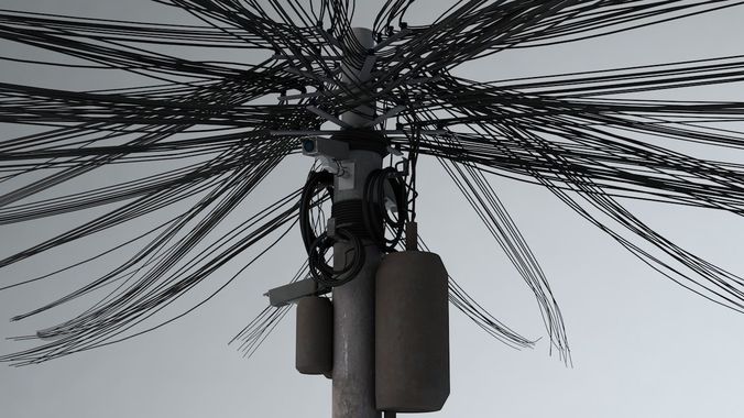 Overhead Electric Cables System PBR 3D model