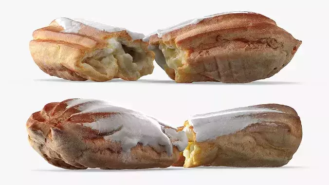 Eclair with Vanilla Cream Broken 3D model 3