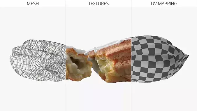 Eclair with Vanilla Cream Broken 3D model 6