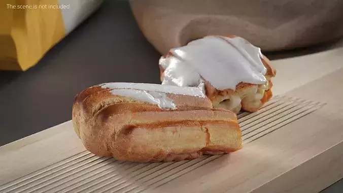 Eclair with Vanilla Cream Broken 3D model 2