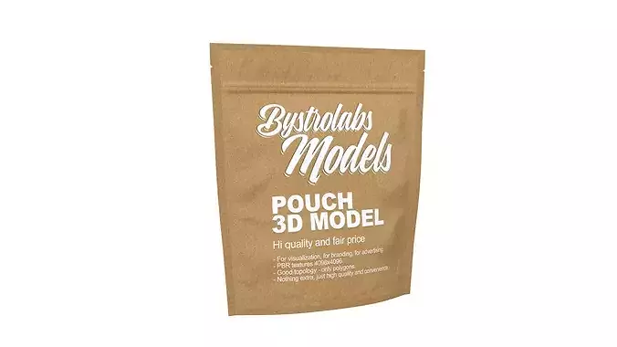 Zipper Paper Pouch Low-poly 3D model 3