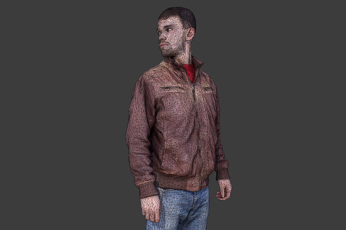 Casual Man in Leather Jacket Low-poly 3D model_2
