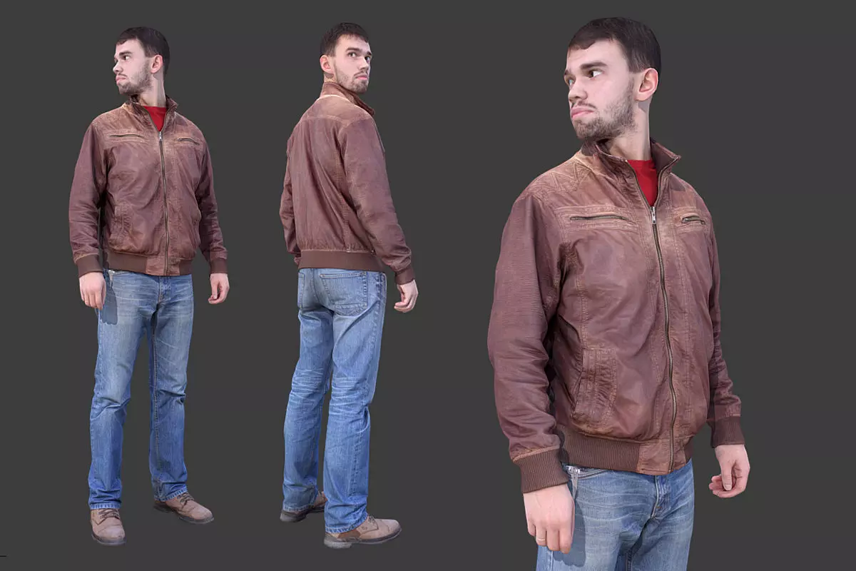 Casual Man in Leather Jacket Low-poly 3D model_0