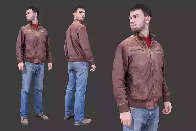 Casual Man in Leather Jacket Low-poly 3D model