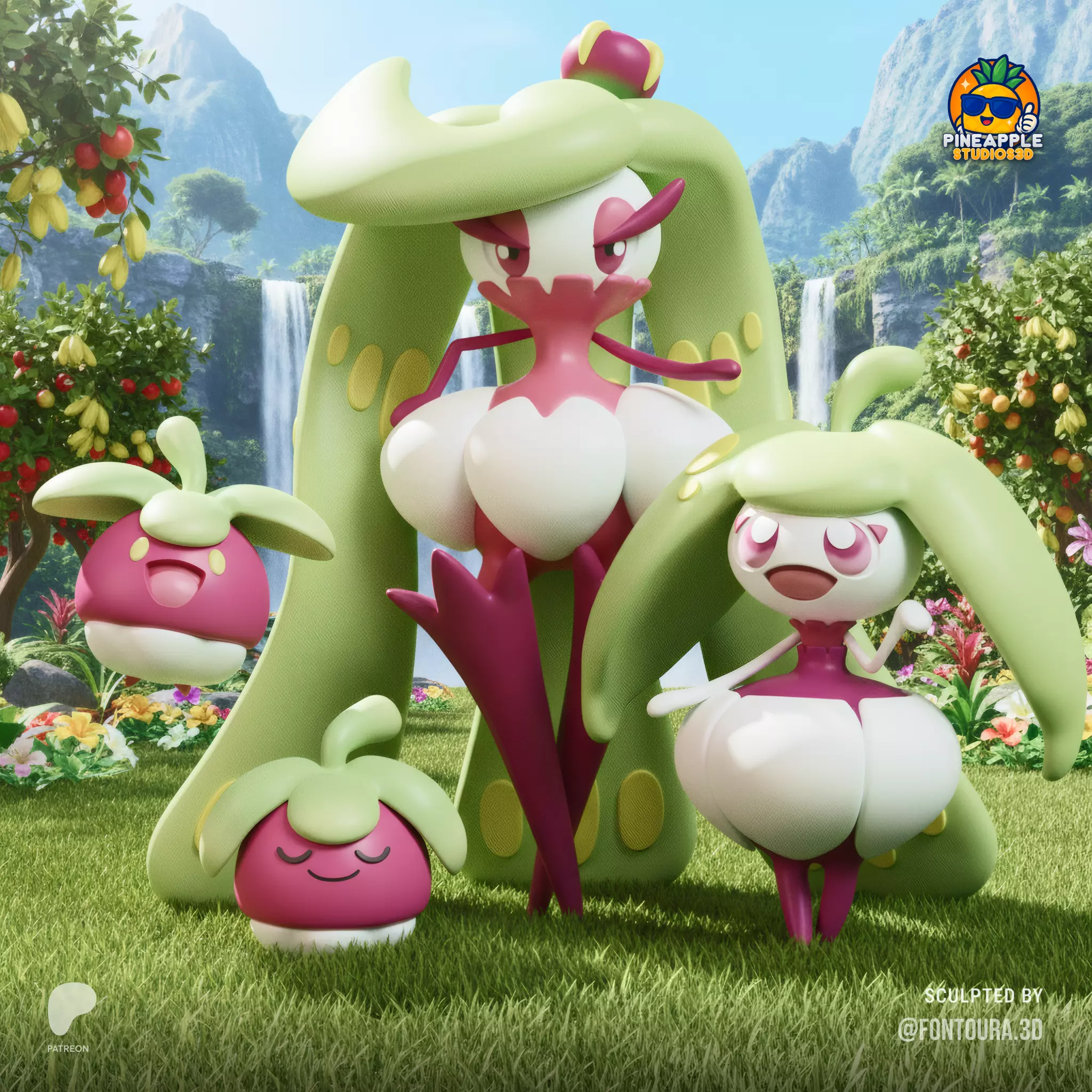 Pokemon - Bounsweet Steenee and Tsareena 3MF MULTICOLOR 3D print model