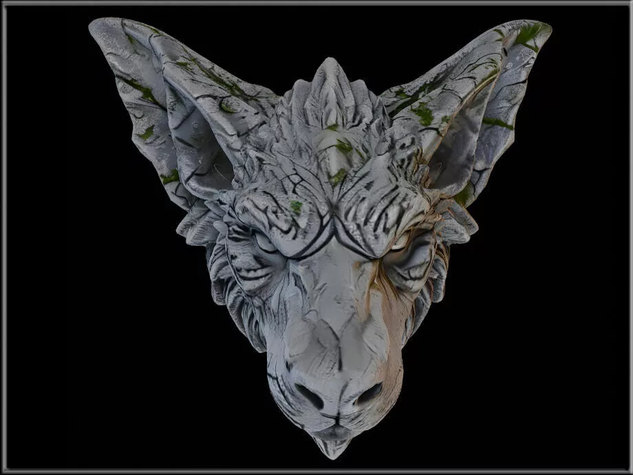 Fox Head Stone Low-poly 3D model