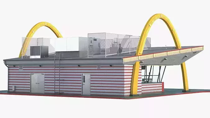 Retro McDonalds Drive-In Restaurant with Golden Arches 3D model 7