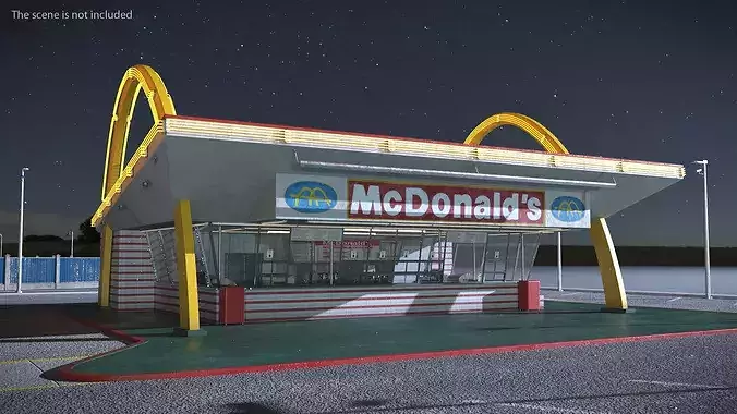Retro McDonalds Drive-In Restaurant with Golden Arches 3D model
