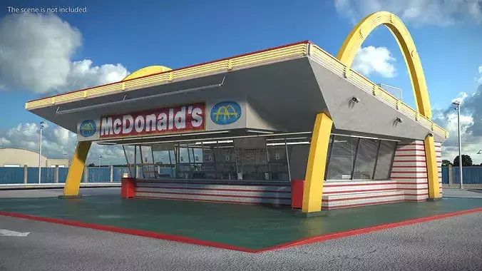 Retro McDonalds Drive-In Restaurant with Golden Arches 3D model 3