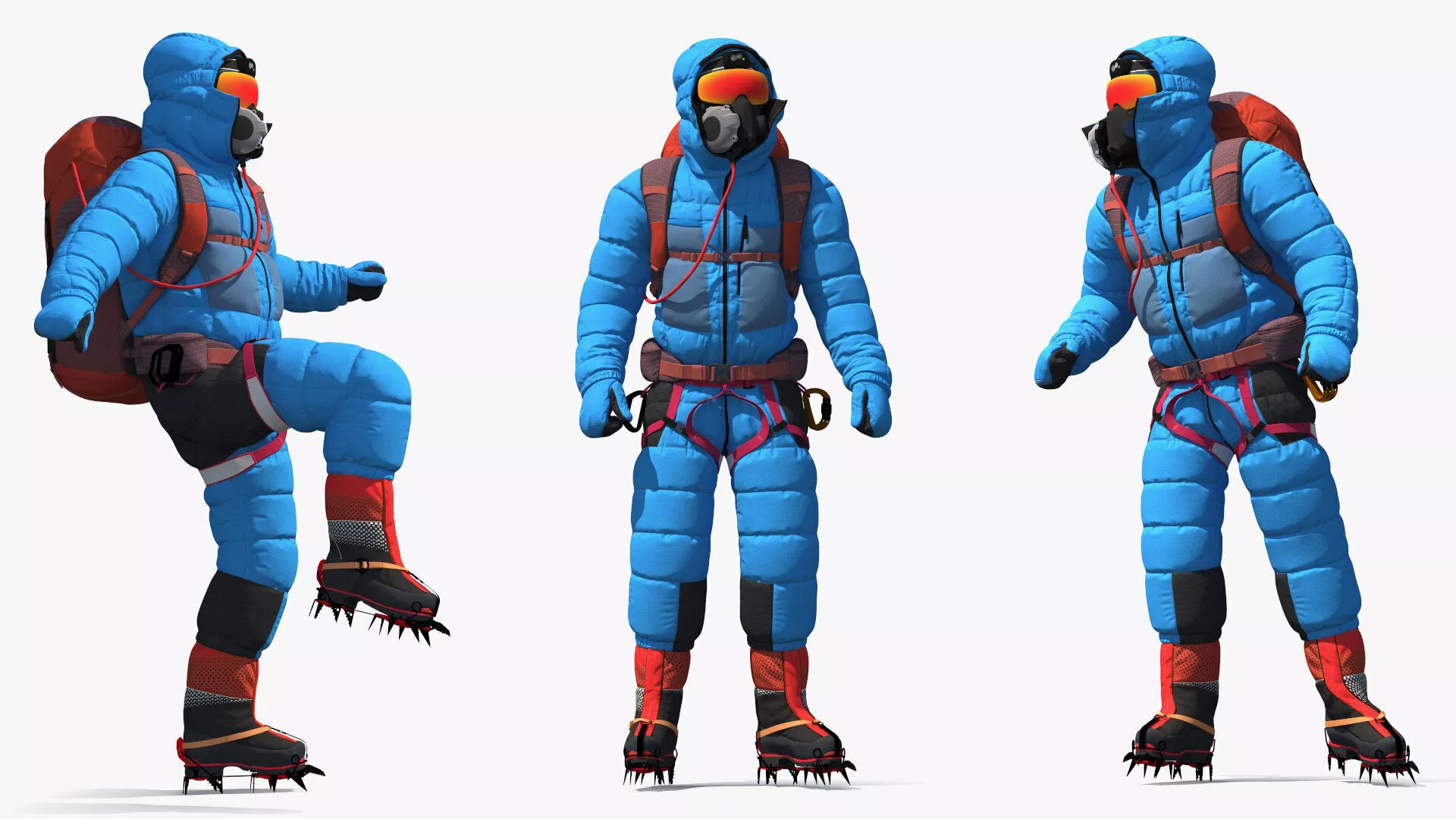 Fully Equipped High Altitude Climber Blue Rigged for Maya 3D model
