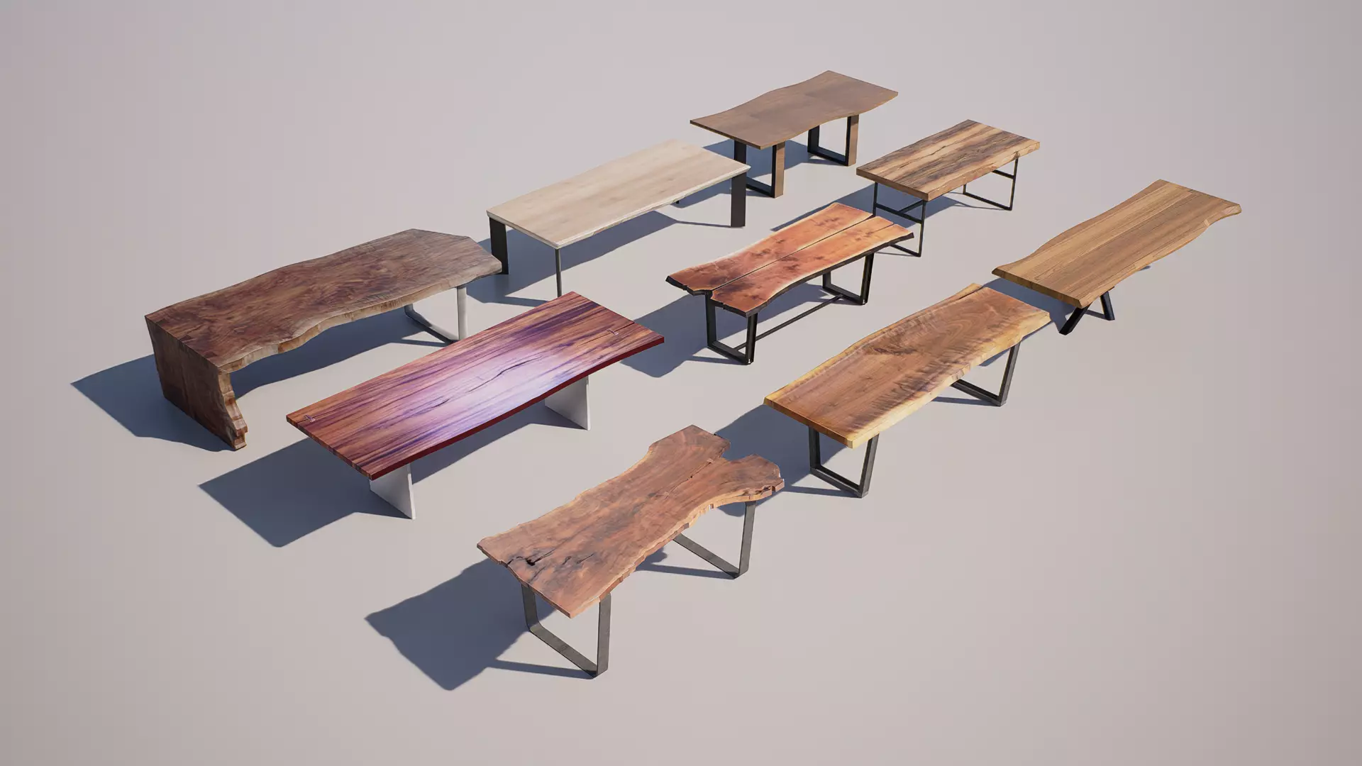 Organic Live Edge Wood Table Collection Furniture Pack Low-poly 3D model