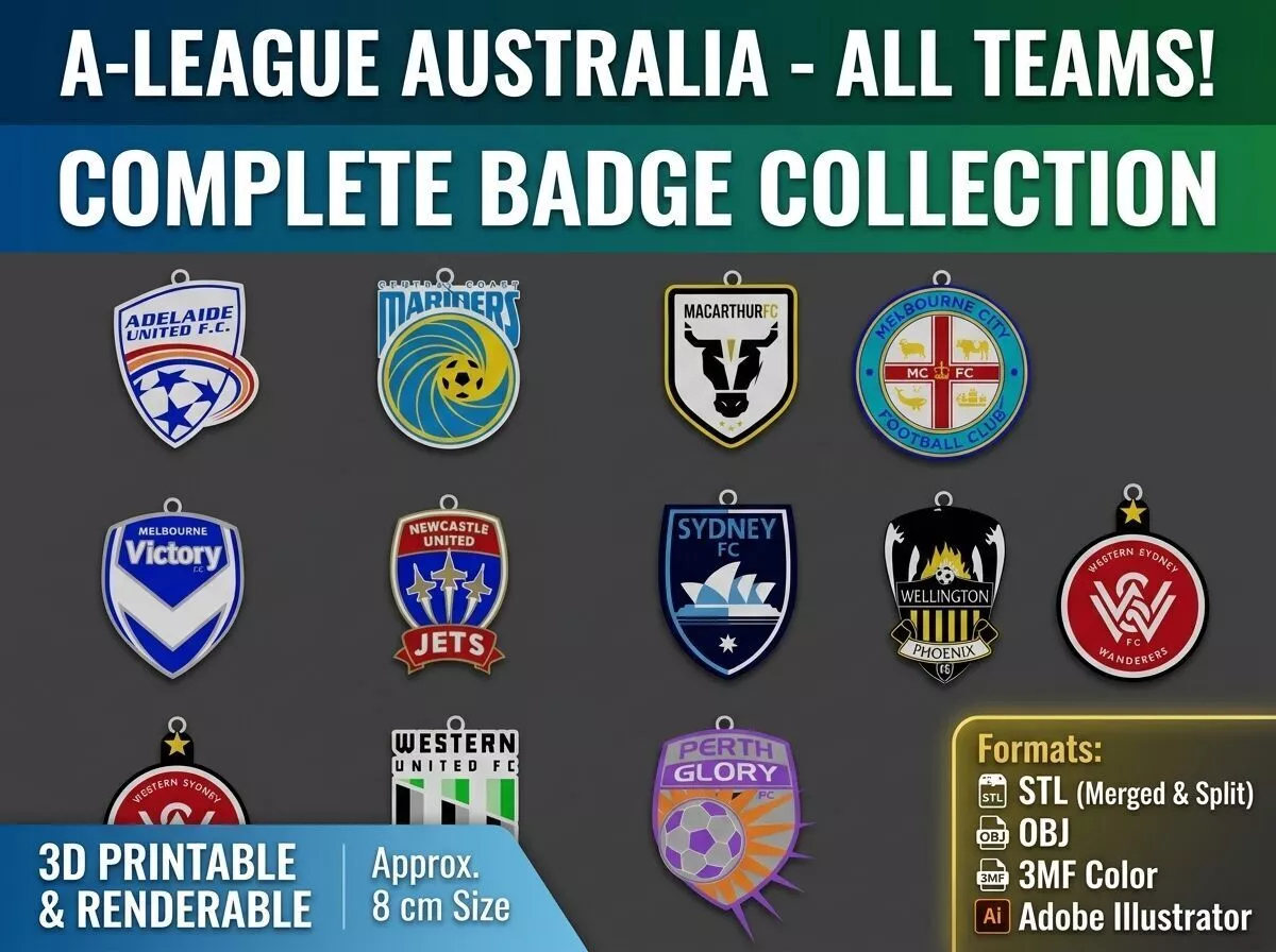 A-League Australia Complete Soccer Keychain Badge Collection 3D print model