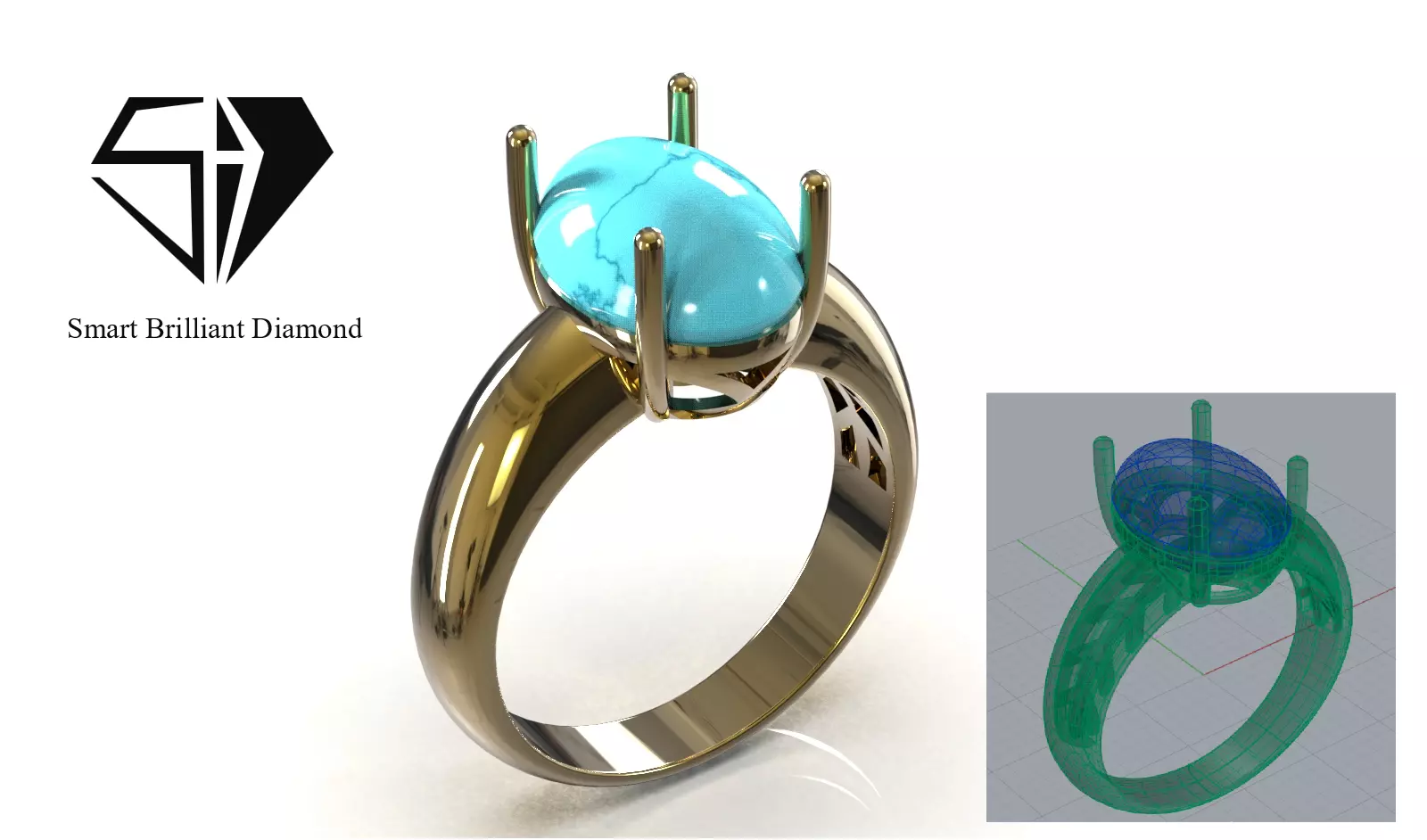 Turquoise Royal Signet Ring CAD Model gr0196 3D print model