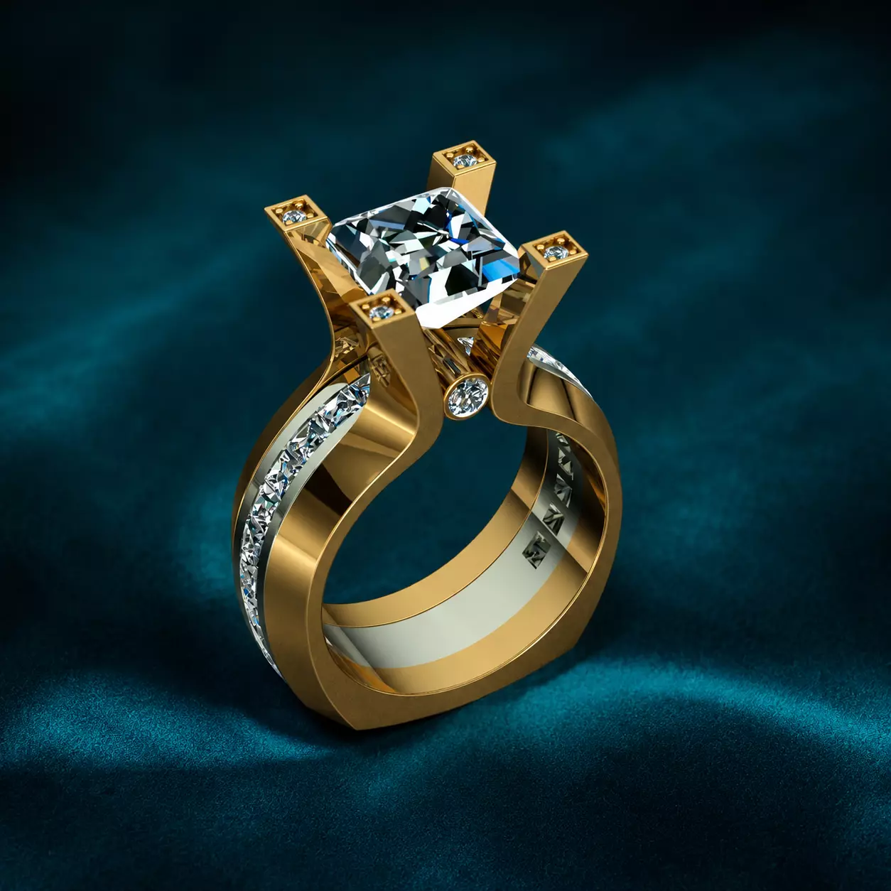 Princess Gemstone Ring Luxury Diamond Gold 3D print model