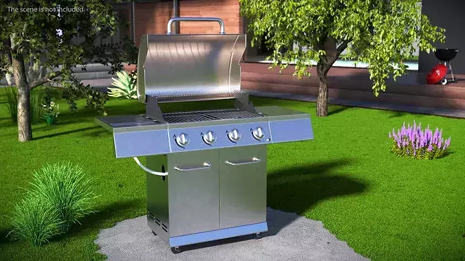 Four-Burner Outdoor Gas Grill 3D model 3