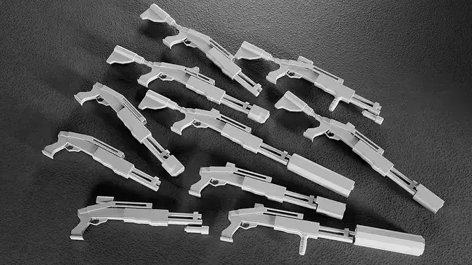 Low Poly ShotgunV3-style -10 Variations Game Ready