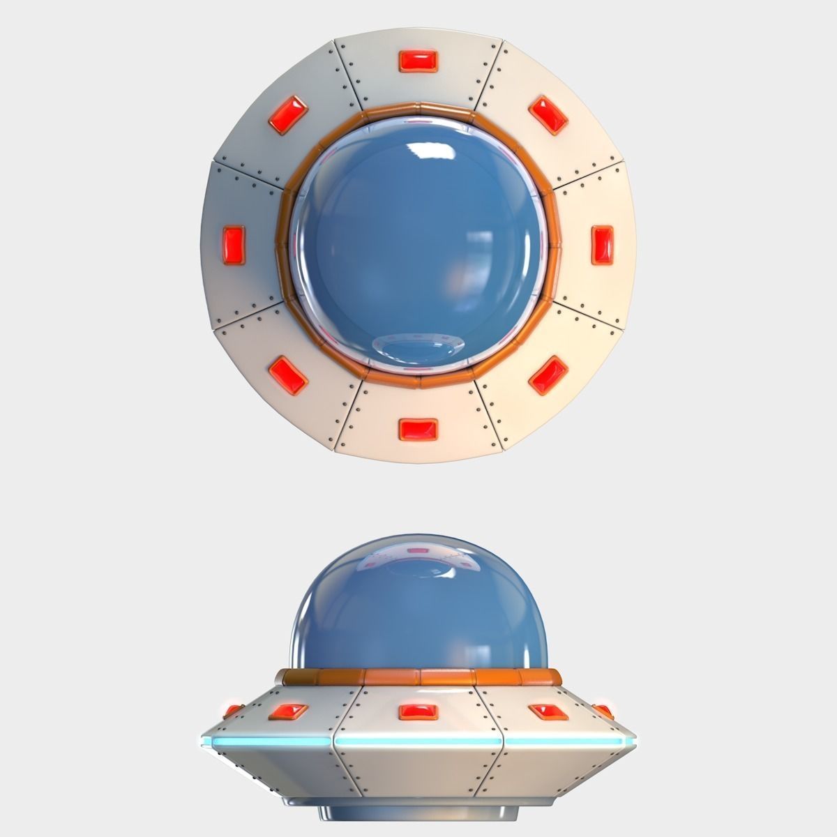Low Poly Cartoon UFO Low-poly 3D model_9